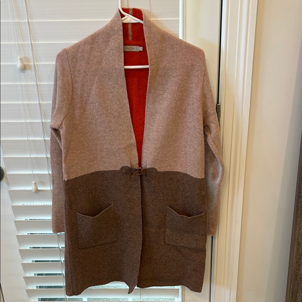 Two-Tone Brown Open Front Women's Cardigan Sweater - Picture 1 of 3